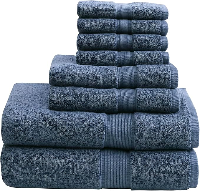 Madison Park 800GSM Bathroom Towel Set of 8 100% Cotton Bath Towel Set for Bathroom Luxurious Highly Absorbent 2 Bath Towels 2 Hand Towels 4 Washcloths Quick Dry Spa Quality Slate Blue