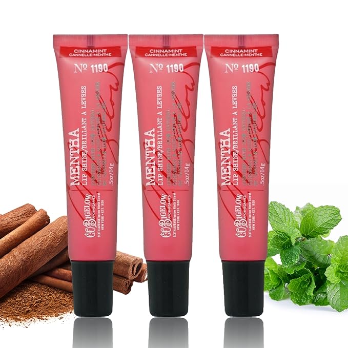 C.O. Bigelow Cinnamint Mentha Lip Shine Balm Tubes Pack of 3 Bulk Lip Gloss with Cinnamon &amp Peppermint Oil High Gloss Shine Finish 0.5 oz