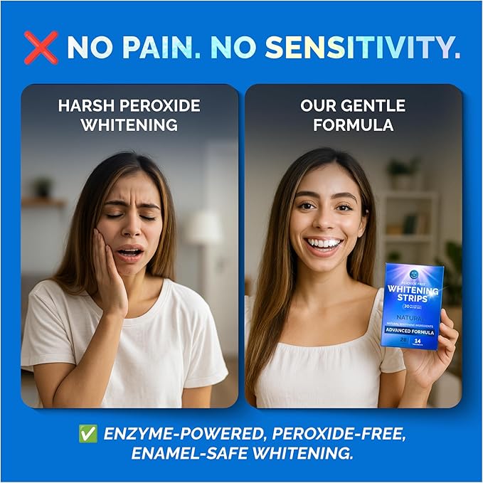 Whitening Strips for Sensitive Teeth 14 Treatments Coconut ? Enamel Safe Peroxide-Free Coconut Teeth Whitening Strips with Natural Enzymes ? Gentle White Stips for Sensitive Gums &amp Daily Oral Ca