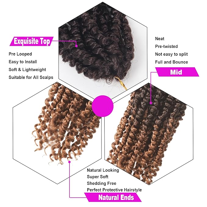 Bileaf Passion Twist Hair 10 Inch Crochet Hair Pre Lopped Crochet Boho Passion Twist Crochet Hair 8 Packs Bohemian Short Crochet Twist Braiding Hair Passion Twists Ombre Color 4-30