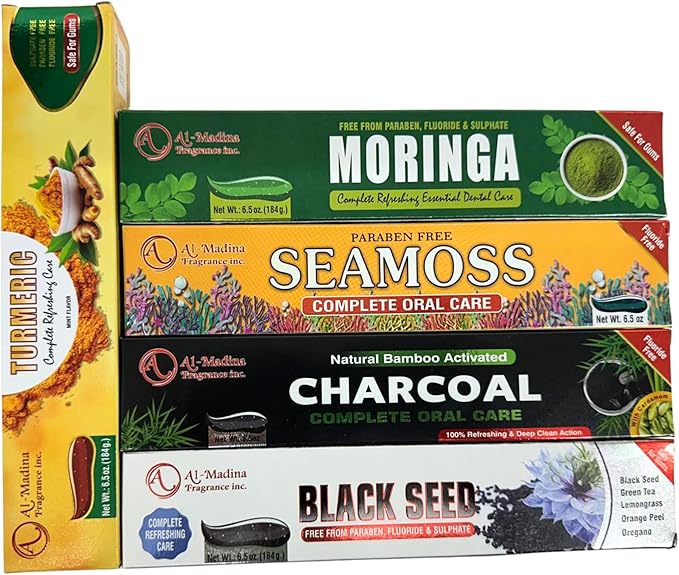 Ultimate Toothpaste Combo - Pack of 5- Seamoss Moringa Charcoal Black Seed &amp Turmeric Toothpaste - Oral Care for Sensitive Teeth - Paraben-Free - Refreshing Oral Care