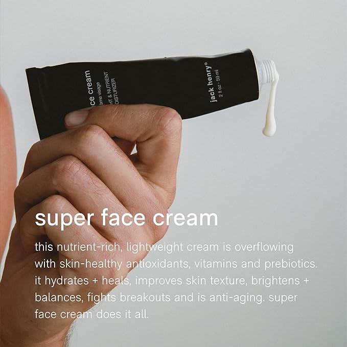 Jack Henry Super Face Cream - Lightly Scented Lightweight Hydrating Facial Moisturizer for Men &amp Women - Suitable for All Skin Types - Organic &amp Plant-Based (2 oz)