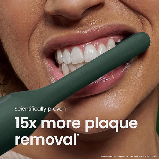 Quip Ultra Next Generation Smart Sonic Toothbrush - Timed Electric Toothbrush for Adults - Replaceable Brush Head Soft Bristles Silicone Handle 30-Day Battery Life Travel Case - Moss Green