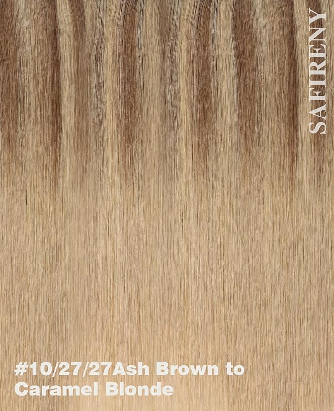 Clip in Hair Extensions Real Human Hair Remy Clip in Extensions 16 Inch 7pcs 140g Ash Brown to Caramel Blonde Hair Extensions (#10/27/2716'')