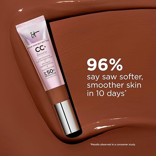 IT Cosmetics CC+ Cream Illumination - Radiant Full Coverage Foundation With SPF 50+ Color Corrector &amp Hydrating Anti-Aging Serum Hydrolyzed Collagen + Peptides Normal to Dry Skin - 1.08 fl oz
