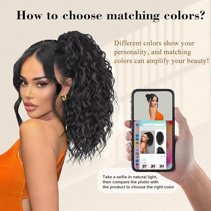 Stamped Glorious Ponytail Extension 18 Curly Wavy Pony Tail Claw Multi Layered Clip on Ponytail Extension Fluffy Natural Looking Synthetic Hair Piece for Women(Omber Almand Brown)