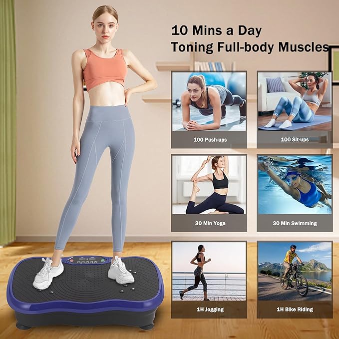 Whole Body Vibration Plate Exercise Machine ? Power Vibrating Plate for Lymphatic Drainage Weight Loss Shake Plate Exercise Platform with Touch Screen &amp Resistance Bands Equipment for Women Men
