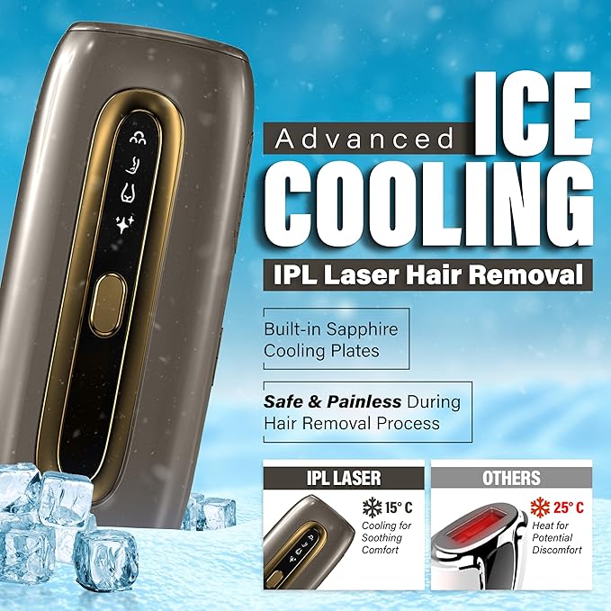 Herbishh IPL Laser Hair Removal Painless Ice Cooling Technology - 999999 Flashes Hair Removal Machine with 4 Energy Levels Skin Sensor &amp 4 Flash Modes Sapphire Cooling For Face &amp Body G