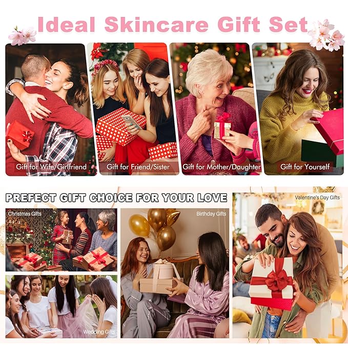 Sakura Skin Care Set Christmas Birthday Gifts for Teen Girls -Skincare for Girls 10-12 - Kids Skin Care Set for girls Ages 8-12 - Kids Skin Care for Teens 10-12 - Skin Care Kit for Women with Gua Sha