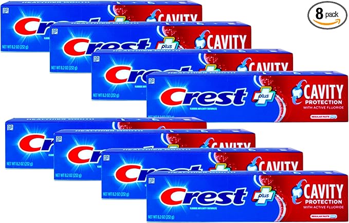 Crest Fluoride Cavity Protection Toothpaste 8.2 Ounce Regular Paste Bulk Toothpaste Prevents Cavities Before They Start (8 Pack)