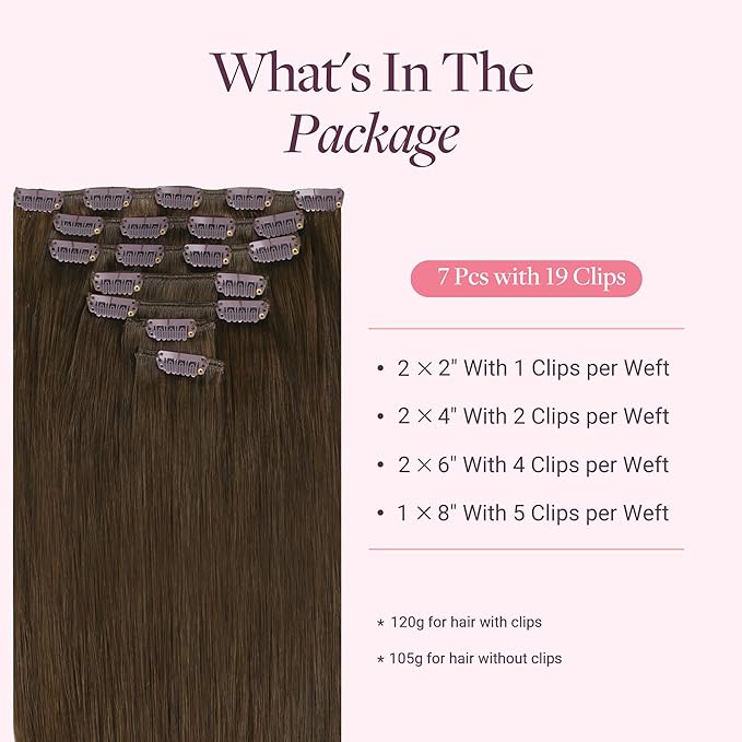 GOO GOO Clip in Hair Extensions Real Human Hair Remy Human Hair Extensions Clip ins for Women Natural Human Hair 14inch 120g 7 Pcs #4H Light Chocolate Brown