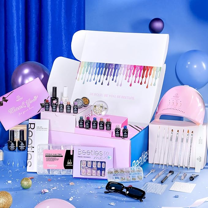 Beetles Gel Nail Polish Kit with U V Light - Gift Box Wild Gleam Collection 36 Colors Nail Polish Kit 75 Pcs for Women Girls Gel &amp Top Base Coat with Brushes &amp False Nails Tip Must Have Salon
