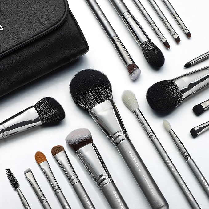 Professional Makeup Brush Set EIGSHOW High End Makeup Brushes for Foundation Powder Blending Blush Bronzer Eyeliner Eyeshadow with Case (PRO 18pcs Grey)