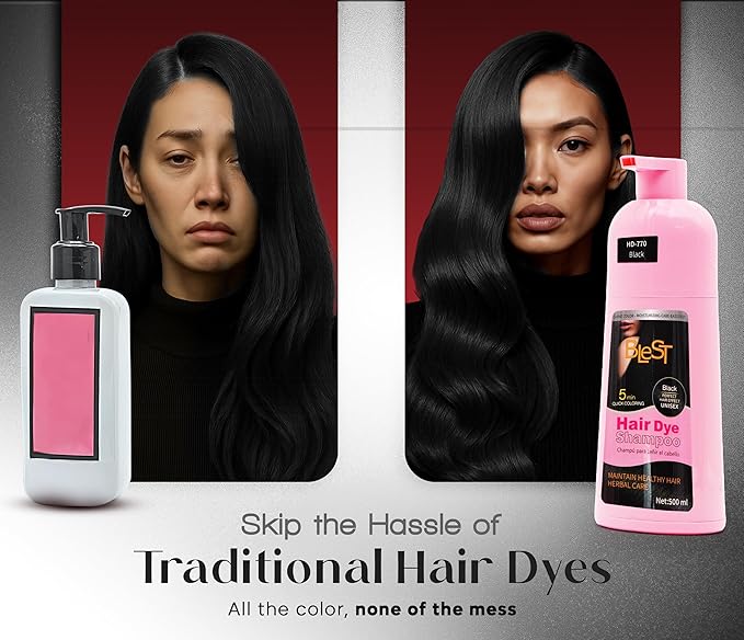 Hair Dye Shampoo Black ? 2-in-1 Shampoo Color Hair Dye for Quick Gray Coverage ? Semi Permanent Hair Color for Men and Women ? 500ml