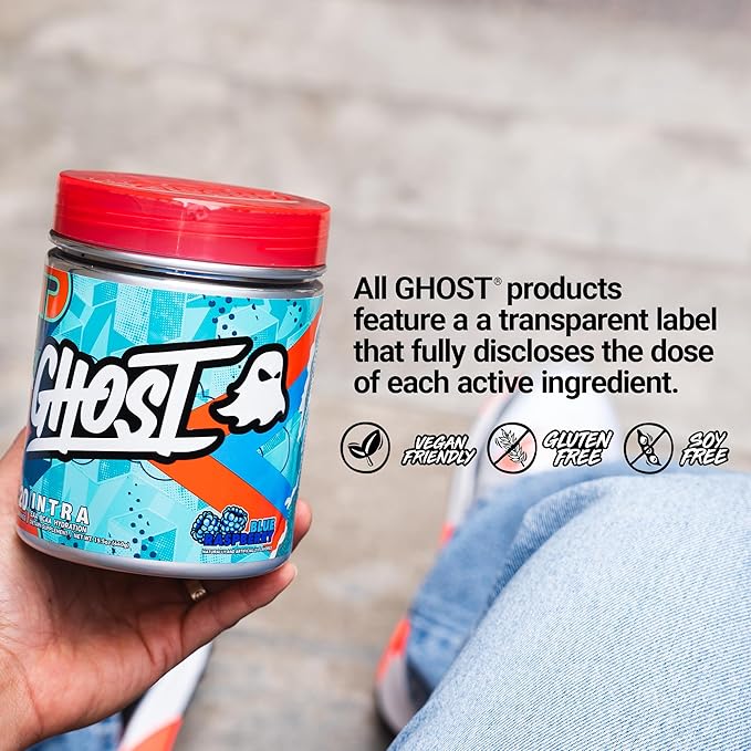 GHOST Intra Workout Powder Blue Raspberry - BCAAs &amp EAAs Nootropics &amp Hydration - Essential &amp Branch Chain Amino Acids Supports Muscle Recovery &amp Focus - Pre Intra &amp Post Work