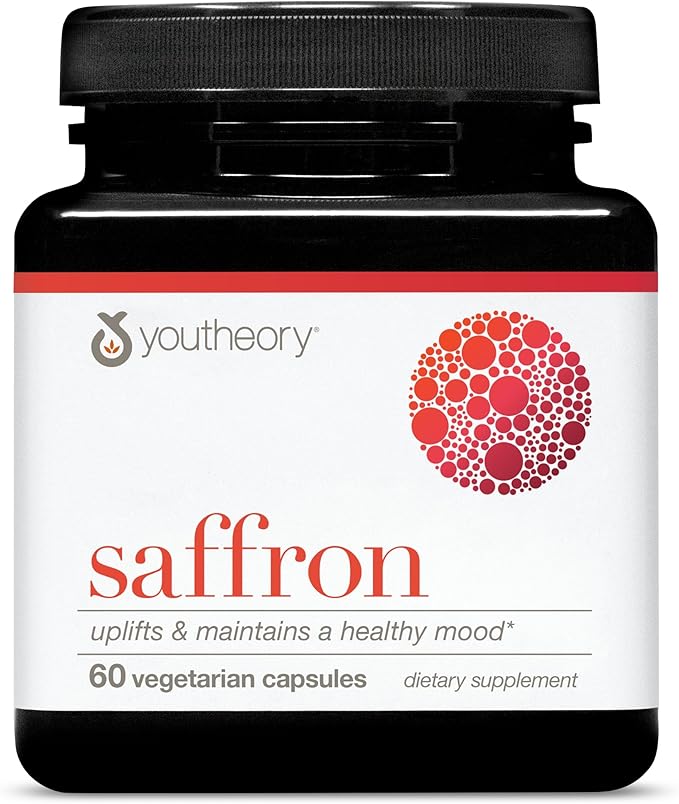 Youtheory Saffron - Vegan Energy Supplement for Men &amp Women* - Contains Rhodiola Rosea &amp Ashwagandha - Dairy Soy &amp Gluten Free - 60 Vegetarian Capsules