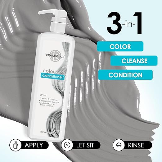 Keracolor Color + Clenditioner 3-in-1 Color-Depositing Conditioner Gentle Cleansing Conditioner Infusing Semi-Permanent Hair Color 9 Shades 33.8 Fl Oz