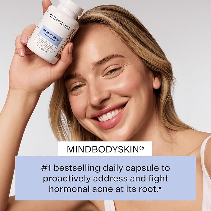 CLEARSTEM - MINDBODYSKIN Hormonal Acne Supplement (5-HTP) - Natural DIM Supplement - Skin Care Vitamins - Hormone Balance Antioxidants - Gluten Free Cruelty Free - 60 Servings 180 Capsules