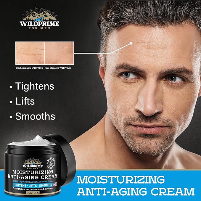 Men's Face Moisturizer Cream - Anti Aging &amp Wrinkle - Made in USA - Collagen Hyaluronic Acid Vitamins E &amp A Avocado Oil - After Shave Lotion - Age Facial Skin Care Day &amp Night Moisturi