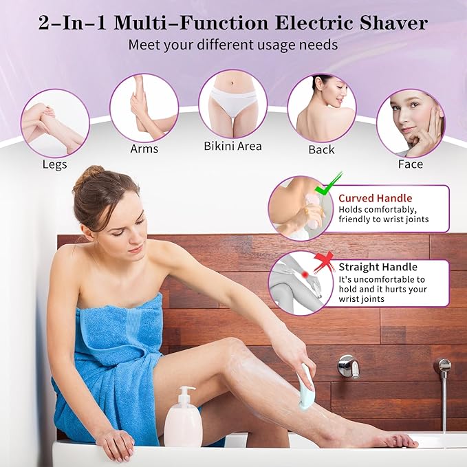 Glide Pro 3.0 Razor for Women Livora Electric Shaver for Women Silk Glide Pro Shaver 2 in 1 Wet &amp Dry Waterproof Electric Shaver with Removable Head for Leg Arm Underarm Bikini Area (Blue)