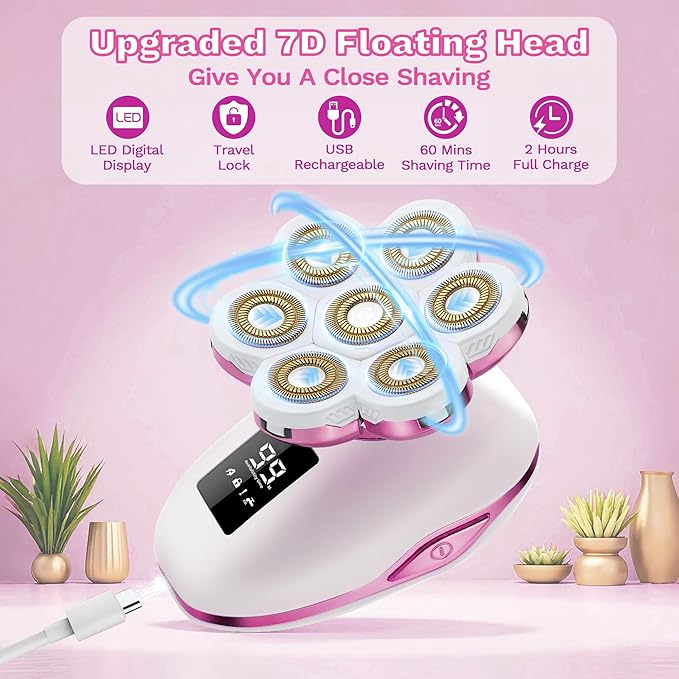 Electric Razors for Women 7D Electric Shaver for Women 5 in 1 Lady Shavers Wet/Dry Bikini Trimmer Painless Face Razor for Arms Legs Armpit Pubic Area