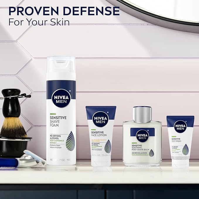 NIVEA MEN Sensitive Shave Foam with Vitamin E Soothing Chamomile and Witch Hazel Extracts 6 Pack of 7 Oz Cans