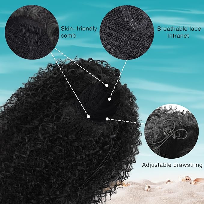 Kalyss Drawstring Ponytail for Black Women Deep Curly Ponytail Extension Synthetic Blended Afro Kinky Curly Pony Tail Hairpieces for Women 27 Inches