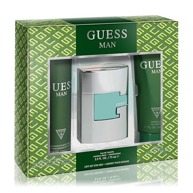 GUESS Man Eau de Toilette 3 Piece Gift Set - Cologne Spray 2.5 Fl. Oz. Deodorizing Body Spray 6.0 Oz. &amp Shower Gel 6.7 Fl. Oz.