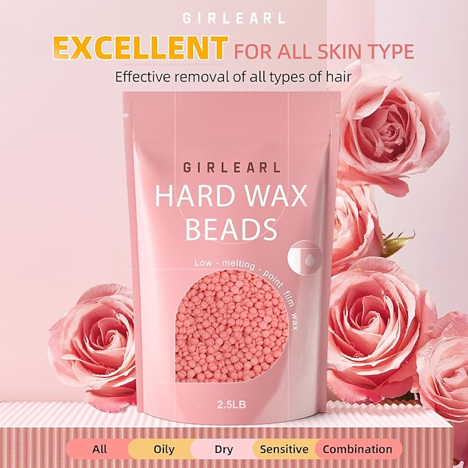 Hard Wax Beads for Hair Removal 2.5lb Rose Oil Infused Brazilian Bikini Wax for Women Men Sensitive Skin Full Body Legs Face Underarms Waxing Beads