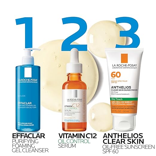 La Roche-Posay Pure 12% Vitamin C Serum For Face With Hyaluronic Acid &amp Salicylic Acid Hydrating Face Serum Boost Radiance &amp Reduce Wrinkles 2 Formulas for Normal or Oily Skin Control