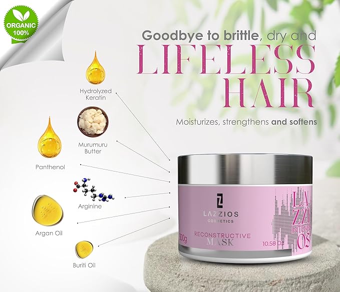 Lazzios Intense Hair Mask ? Deep Conditioning Treatment with Nano-Repair Technology Hydrating Keratin &amp Argan Oil Mask for Dry Frizzy Hair ? 300g