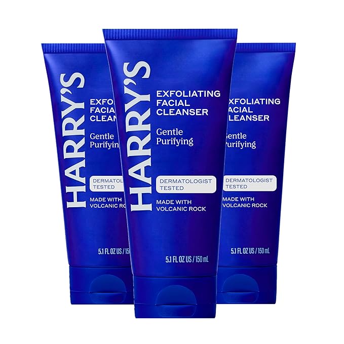 Harry's Exfoliating Face Wash for Men Gentle Facial Skin Care Products with Volcanic Rock Exfoliant Dermatologist Tested 5.1 Fl. Oz 3 Pack