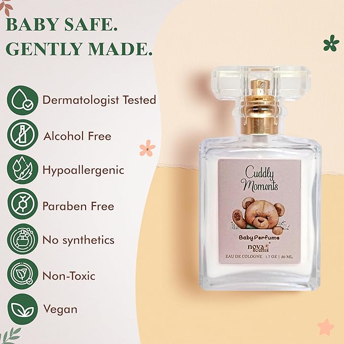 Nova Scents| Baby Cologne| Baby Perfume| Alcohol Free Hypoallergenic Paraben Free| Floral Fresh Powdery| Gentle Scent for Babies &amp Toddlers| 1.7oz 50 ml- Cuddly Moments