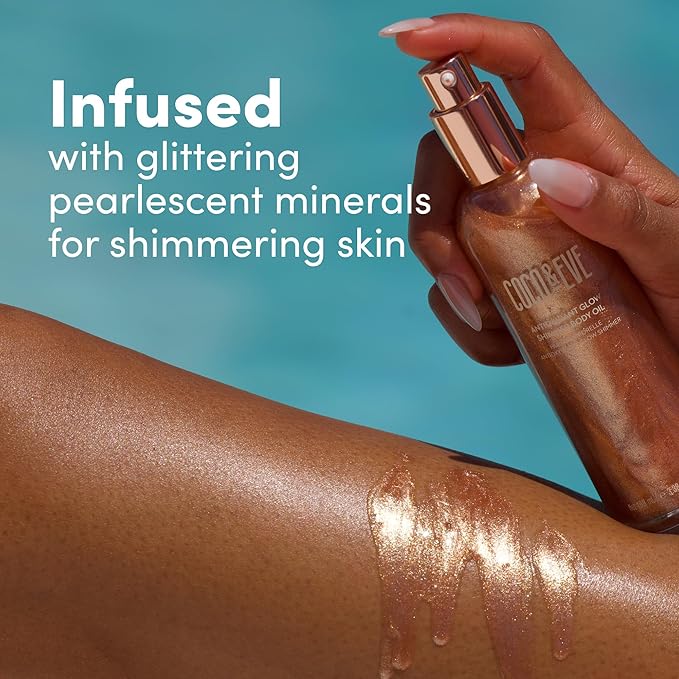 Coco &amp Eve Antioxidant Glow Shimmer Body Oil - Lightweight Skin Illuminator with Pearlescent Minerals Natural Glitter Antioxidants for Shimmering Moisturizing and Healthy Glow (3.38 Fl Oz)