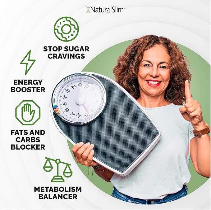 NaturalSlim Natural Appetite Suppressant - Craving Blocker Sugar &amp Refined Carbs Crave Control - Energy &amp Metabolism Booster with L Glutamine &amp Thiamine B1 Supplement - 180 Vegetable Capsu