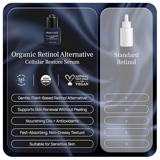PUREANCE Organic Bakuchiol Plumping Serum - Bakuchiol for Face Skin and Wrinkles - Cellular Restore Serum - With Jojoba Oil Sea Buckthorn Camu Camu Babchi Maple Leaf Extracts &amp More - 1 Fl Oz