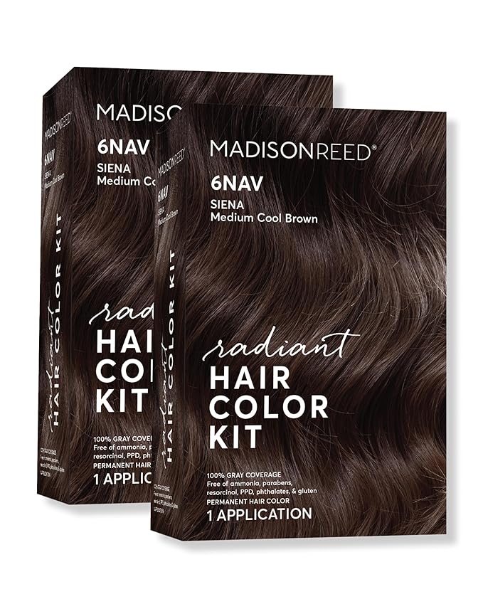 Madison Reed Radiant Hair Color Kit | 6NAV Medium Cool Brown (Siena Brown) for 100% Gray Hair Coverage | Dimensional Salon-Quality Permanent Hair Dye | PPD-Free &amp Ammonia-Free | 2 Pack
