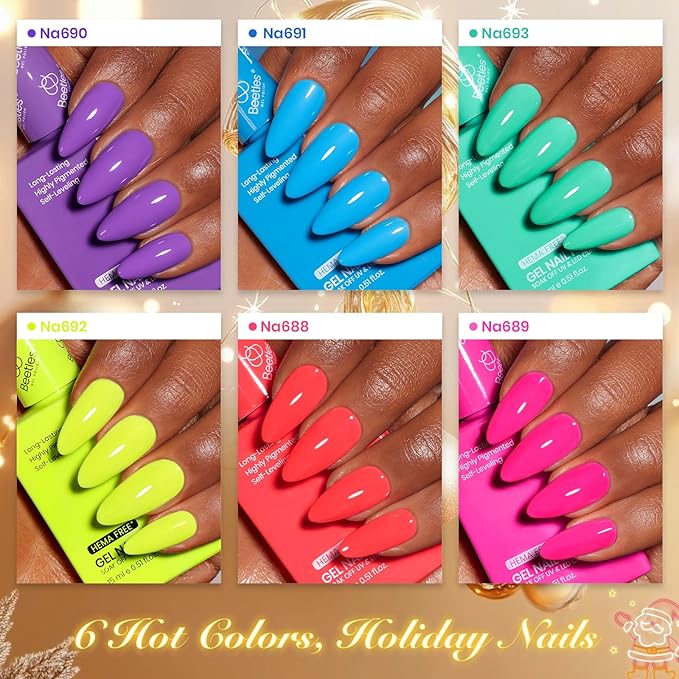 Beetles Christmas Gel Nail Polish Set with Mini LED Nail Lamp Purple Red Green Yellow Gel Polish with Base Top Coat Nail Art Brushes Salon DIY Gift Basket for Women