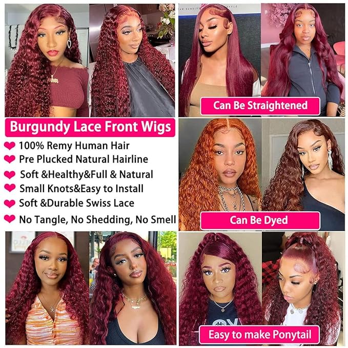 Burgundy Lace Front Wigs Human Hair 99J 13x4 HD Deep Wave Lace Front Wigs Human Hair Pre Plucked Colored Wine Red Wig Glueless With Baby Hair Wigs For Women