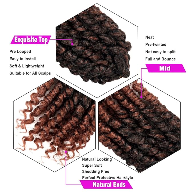 BILEAF 8 Inch Passion Twist Hair 8 Packs Pre-twisted Passion Twist Crochet Hair Pre-looped Crochet Passion Twist Braiding Hair for Women Girls and Kids Bohemian Passion Twists T350