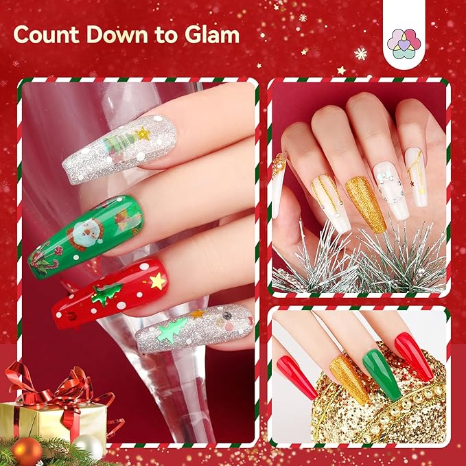 SAVILAND Acrylic Nail Kit Christmas Advent Calendars: Premium Acrylic Nail Kit with Nail Drill Xmas Stickers 24 Days Christmas Manicure Gift Set For Women Girls Limited Winter Holiday Gifts