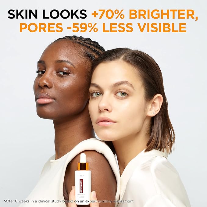 L'Oreal Paris Revitalift 12% Pure Vitamin C Serum Brightening Serum For Face with Vitamin E Salicylic Acid 1 oz + Moisturizer Sample
