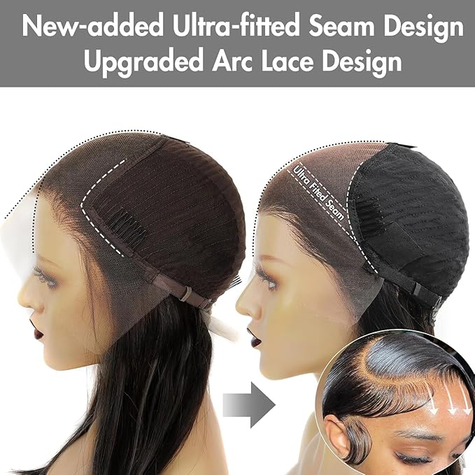 UMEGOOD 0.10mm Ultra-thin SKINLIKE Real HD Lace Wig 13x6 Full Frontal 250% Density Clean Hairline Pre Plucked Bleached Knots HD Lace Body Wa6ve Human Hair Wig With Baby Hair 32 Inch