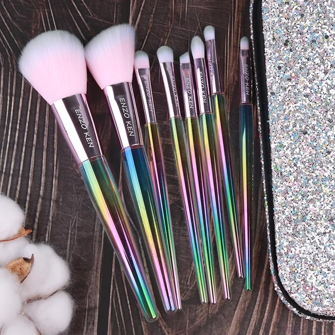 Rainbow Crystal Makeup Brushes Set Professional Vegan Makeup Brush Set with Case by ENZO KEN Bedazzled Cosmetic Brushes Makeup Set Sparkly Make up Brushes Set Professional Makeup Brush Set Vegan.