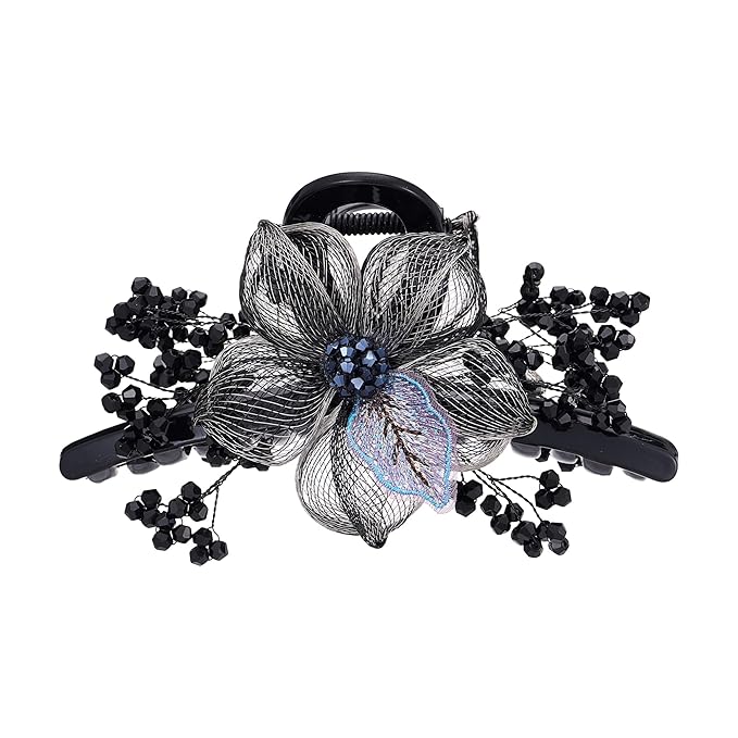 SINIDE Hair Claw Clips Large Copper Wire Flower Clip Barrettes Hand-woven Crystal Claw Jaw Clamp Rhinestones Plastic Wedding Head Piece Styling Accessories for Women Ladies Thick Curly Hair (Grey)