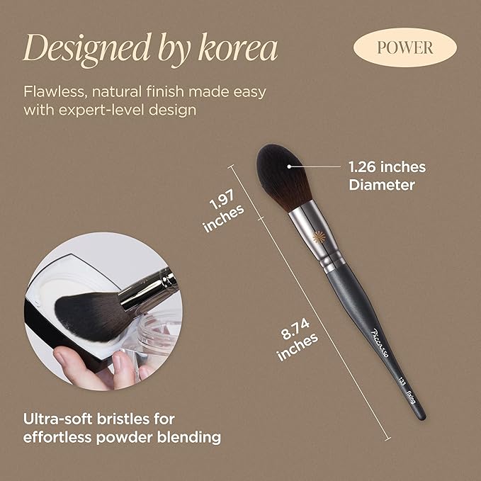 Piccasso 133 Fixing Powder Brush ? Soft Synthetic Bristles for Setting Powder Smooth and Flawless Face Makeup Gentle Coverage for Pores and Texture Korean Professional Makeup Brush for Daily Use