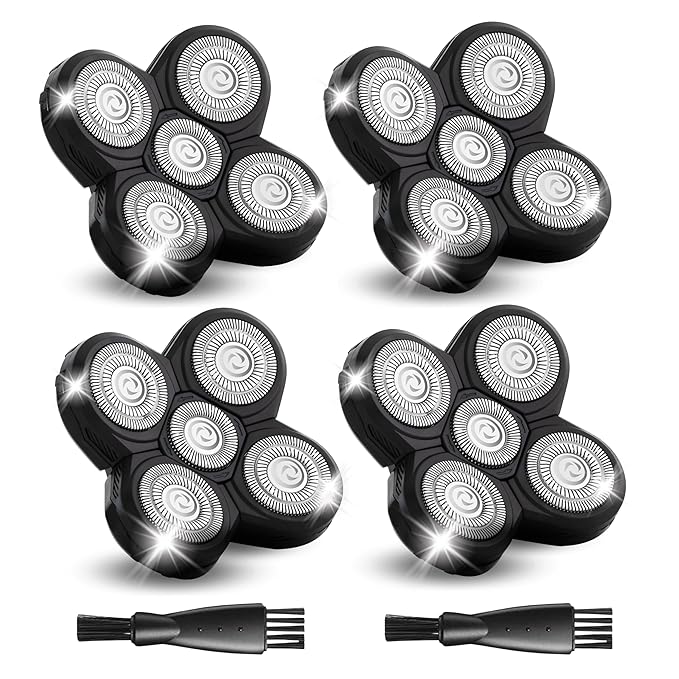 4 Pack Shaver Replacement Blades Compatible with Freedom Head Electric Razor Shaving 5 Blades Shaver Replacement Heads for Head Shavers for Bald Men Replacement Blades for Head Shaver Kit 2 Brush