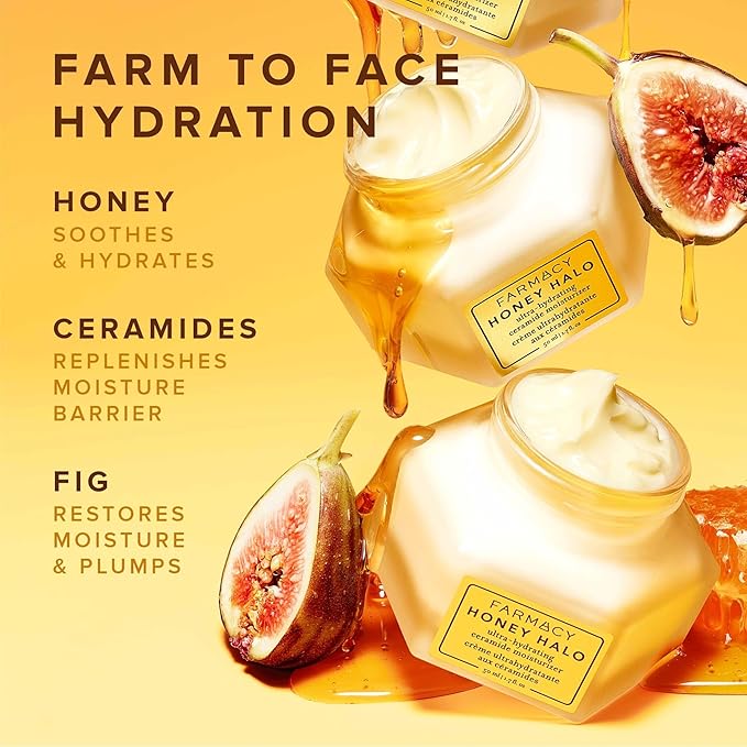 Farmacy Ceramide Face Moisturizer - Honey Halo Hydrating Facial Moisturizer for Dry Skin - Plumps Soothes + Restores Skin with Potent Ceramides + Buckwheat Honey for a Dewy Healthy Glow (50ml)