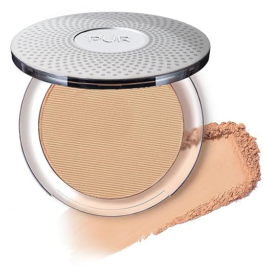 P?R MINERALS 4-in-1 Pressed Mineral Makeup Powder Foundation with SPF 15 - Concealer &amp Finishing Compact Pressed Powder for Face - Buildable Medium to Full Coverage Foundation Powder