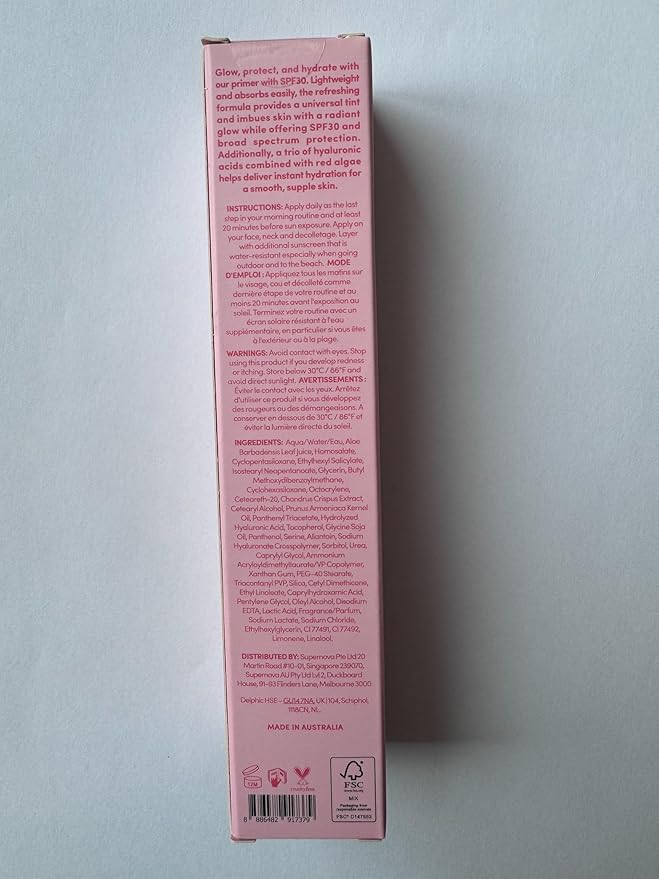 Sand &amp Sky Tinted Glow Primer SPF 30 Sunscreen - Australian Made Daily Hydrating Makeup Primer with Broad Spectrum Sun Protection &amp Sheer Rosy Tint | Improves Pigment Firms Skin Minimizes Ro